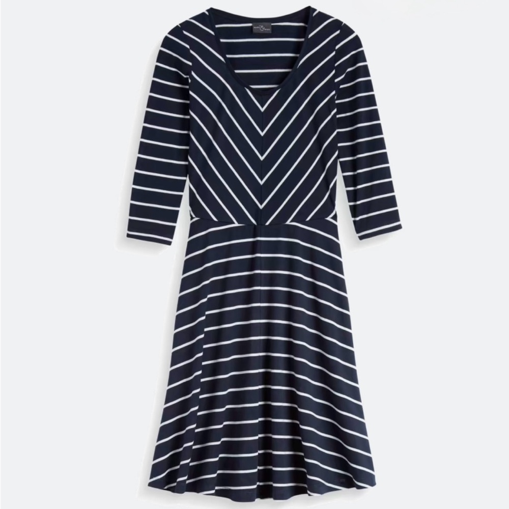 Market & Spruce Navy and White Chevron Long Sleeve Dress